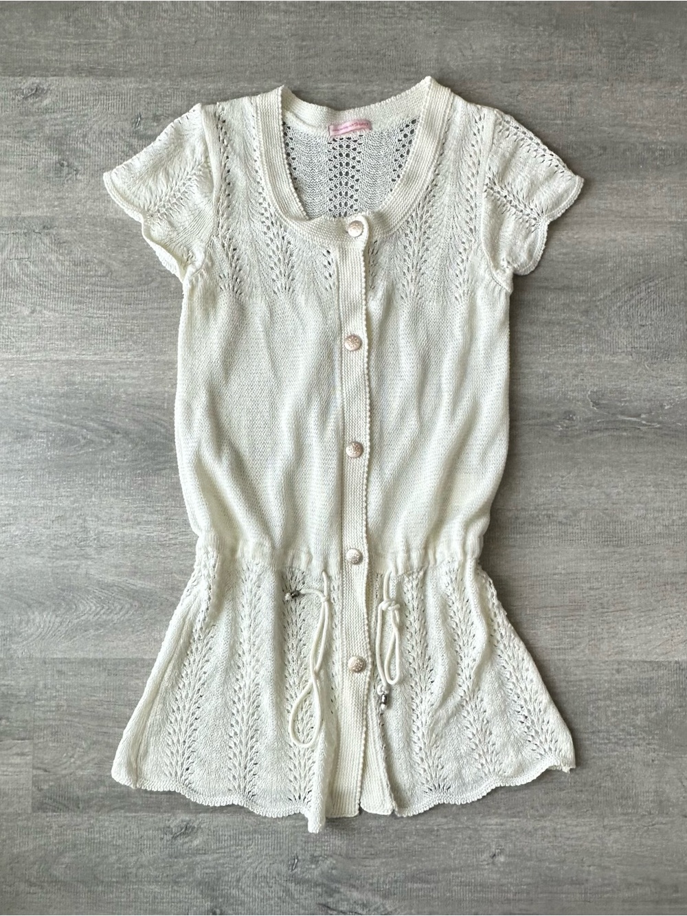 Bony White Knit Cardigan Top with Drawstring Waist Tunic